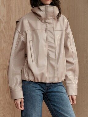 Zara Leather Effect Jacket With Pleats XS